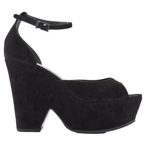 Celine Phoebe Philo suede cut out platform wedge ankle cuff heels